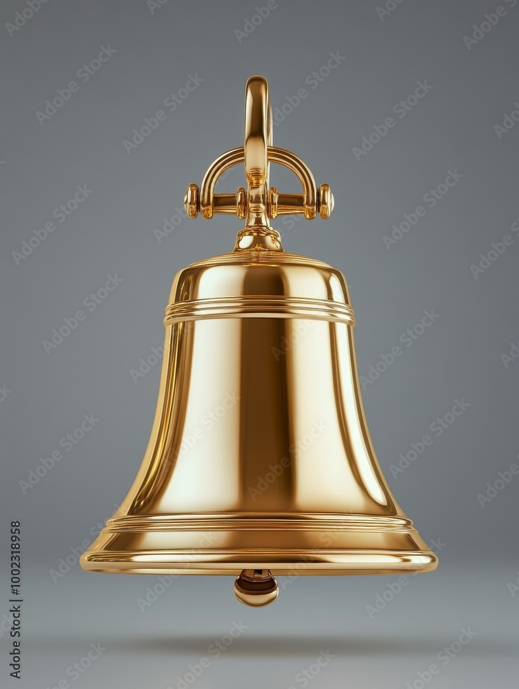 Golden Bell Hanging Against a Gray Background With a Polished Surface Reflecting Light Beautifully Golden Bell Hanging Against a Gray Background With a Polished Surface Reflecting Light Beautifully