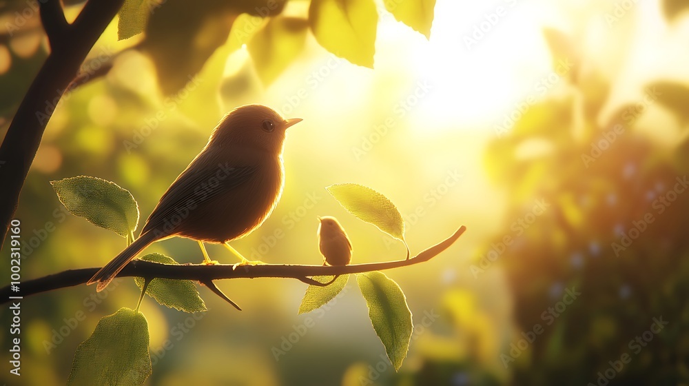 Obraz premium Elegant bird basking on branch in sunlight image