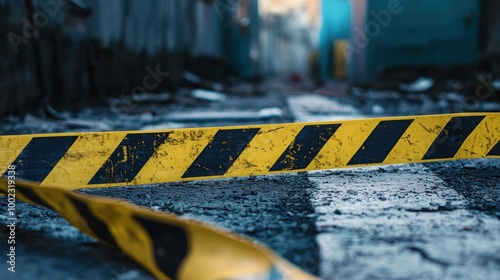 a warning sign or caution tape in a risky environment, highlighting potential hazards and safety concerns. photo