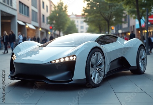 Futuristic Electric Car in Urban Environment