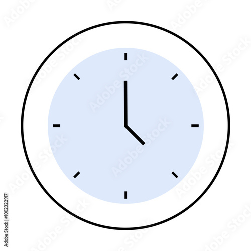 Simple clock showing time with minimalistic lines on a white background and black outer circle. Ideal for time management, punctuality, schedules, minimalist art, digital interfaces.