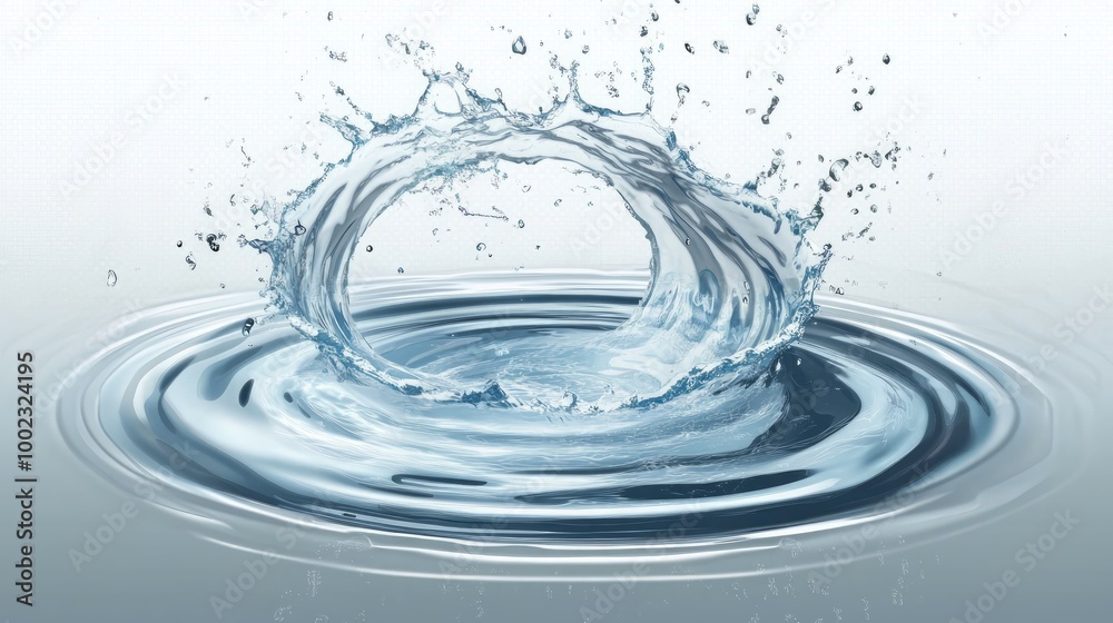 Fototapeta premium Realistic transparent isolated vector splash of water with drops, a splash of falling water in the form of a spiral, Whirlpool