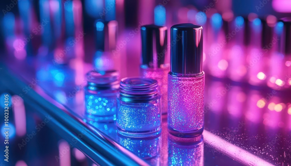 Nail art with glowing neon designs displayed in a futuristic beauty studio Futuristic Neon High Detail Nail art with glowing neon designs displayed in a futuristic beauty studio Futuristic Neon High Detail