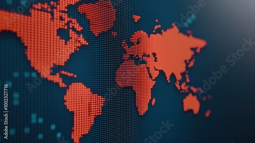 Abstract World Map with Red Dots on Dark Background