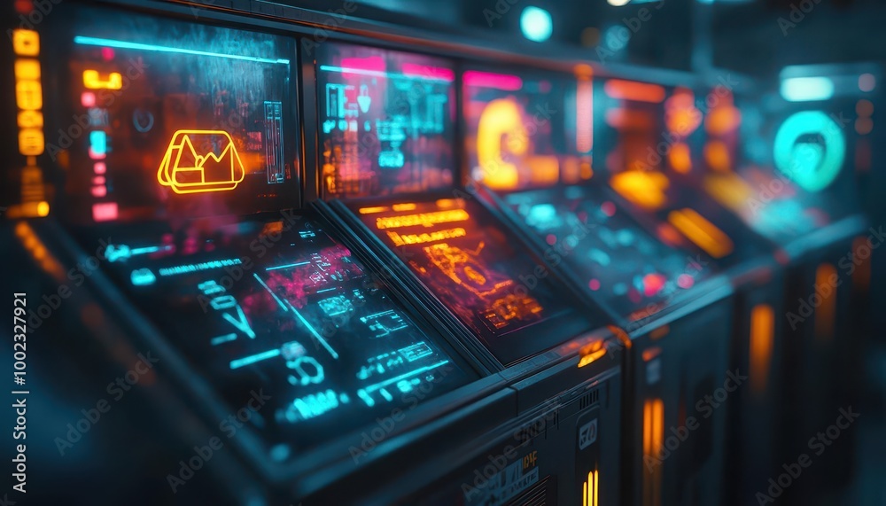 Recycling station with glowing holographic waste sorting displays in a futuristic city Futuristic Hologram Eco-Friendly Recycling station with glowing holographic waste sorting displays in a futuristic city Futuristic Hologram Eco-Friendly