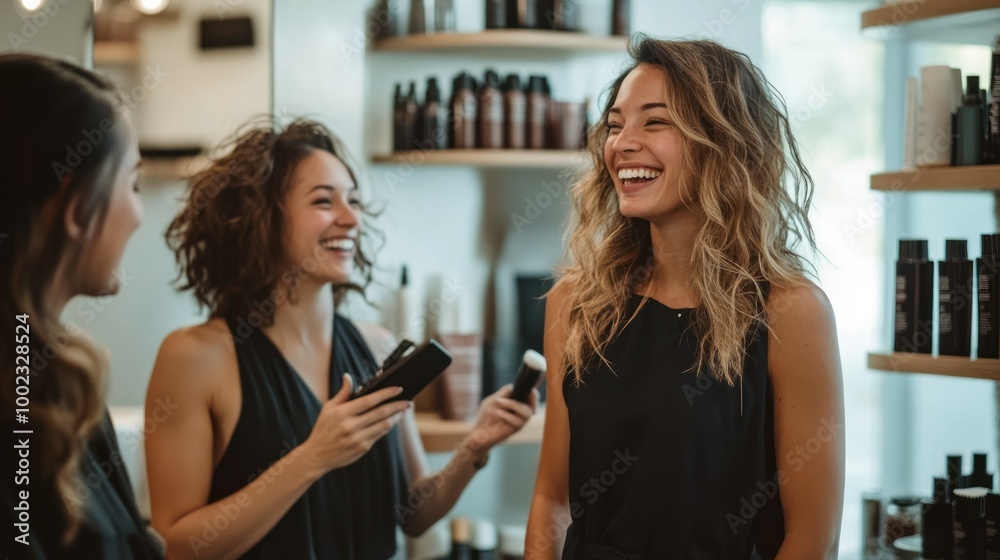 Two Women Laughing in a Hair Salon Two Women Laughing in a Hair Salon