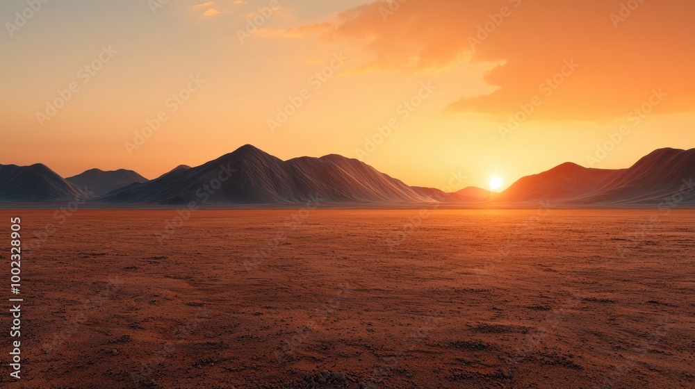 Serene Sunset Over Mountainous Desert Landscape Serene Sunset Over Mountainous Desert Landscape