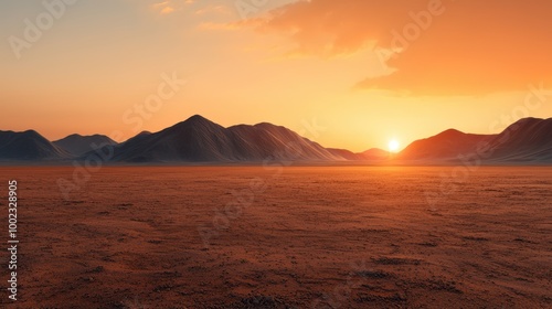 Serene Sunset Over Mountainous Desert Landscape