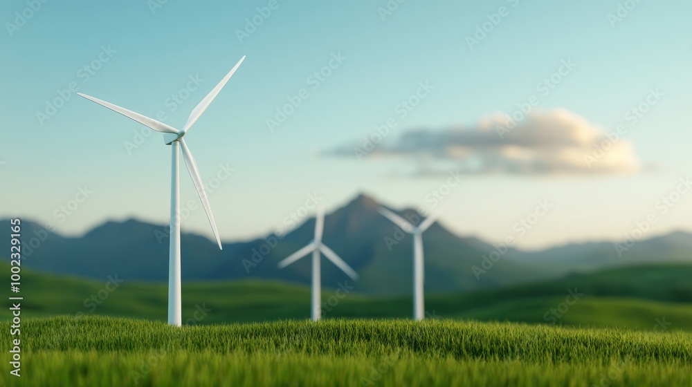 Wind Turbines in Scenic Green Landscape Wind Turbines in Scenic Green Landscape