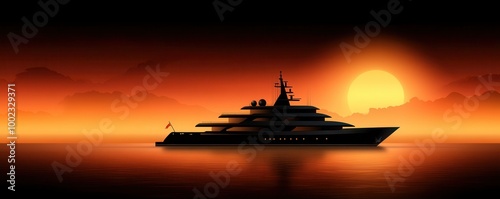 Luxury yacht silhouette at sunset photo