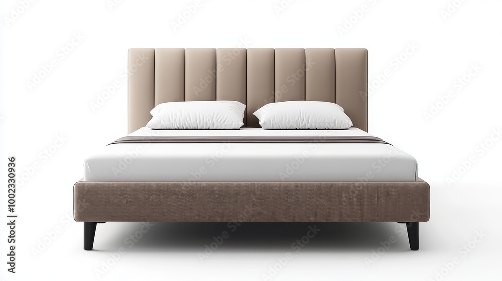 Modern Upholstered Bed With Plush Headboard and Crisp White Bedding in a Minimalist Setting Modern Upholstered Bed With Plush Headboard and Crisp White Bedding in a Minimalist Setting