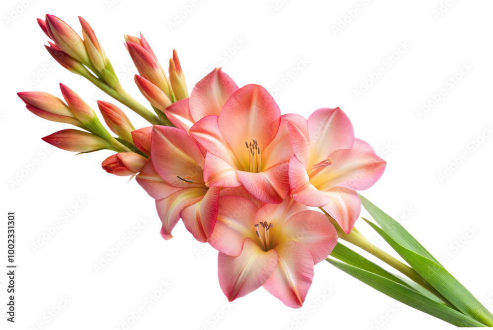 Fototapeta premium Pink and White Gladiolus Flowers Isolated