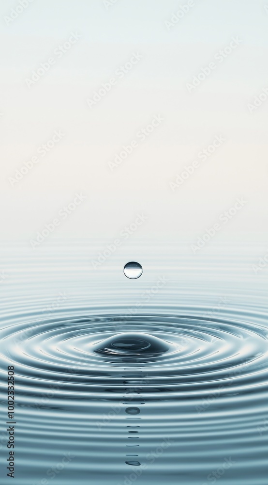 A Close-Up of a Water Droplet Creating Ripples on a Calm Surface During Early Morning Light A Close-Up of a Water Droplet Creating Ripples on a Calm Surface During Early Morning Light