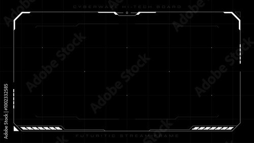Futuristic Digital Stream Frame Design on Black Background. Cyberpunk Overlay Screen Template with White Lines.