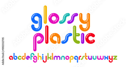 Simple geometric minimal vector font letters looks like balloons or sausages, funny typography alphabet, celebration cartoon happy and joyful typeface.
