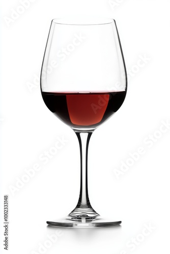 Elegant Red Wine Glass Filled With Rich Liquid on a Simple White Background