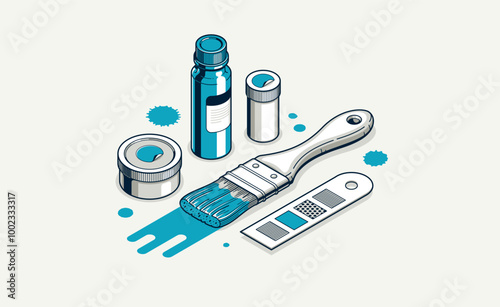 Artist decorator concept, 3D vector brush and splatters metaphor of interior decoration, or facade exterior art mural, interior designer work.