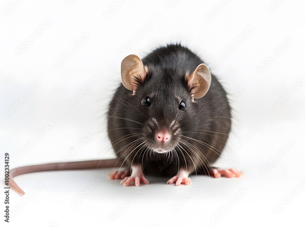 Isolated brown rat with white fur, sitting on white background Isolated brown rat with white fur, sitting on white background