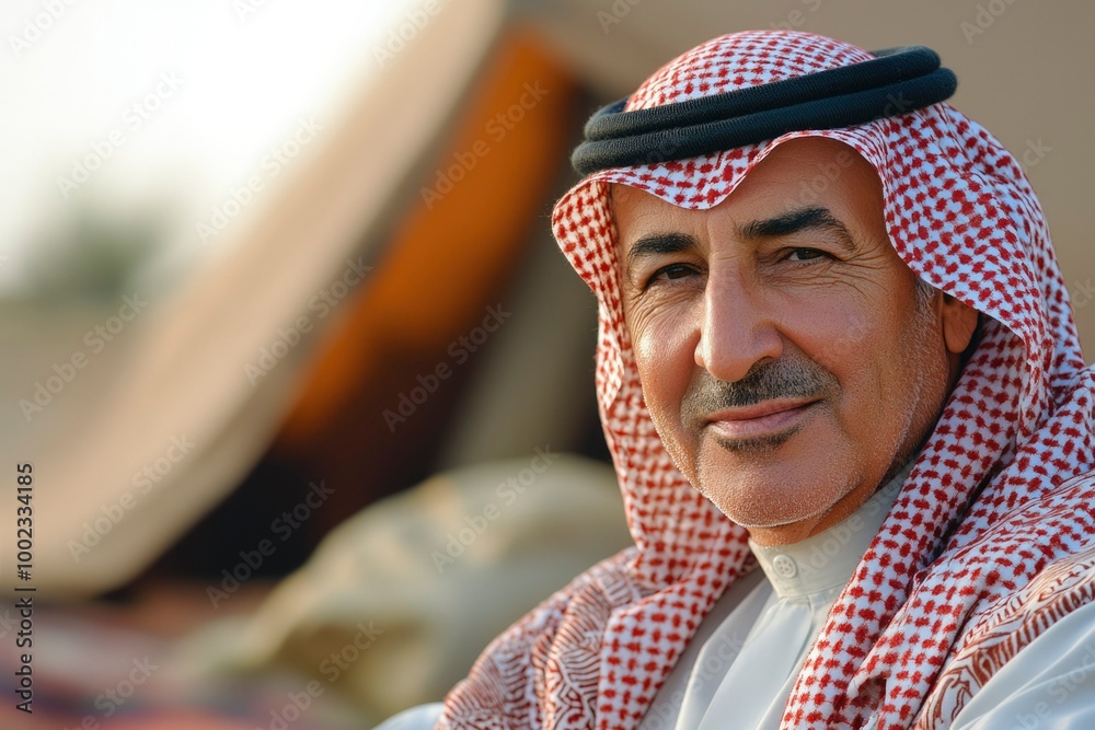 Portrait of a Middle Eastern Man Wearing a Traditional Keffiyeh Portrait of a Middle Eastern Man Wearing a Traditional Keffiyeh