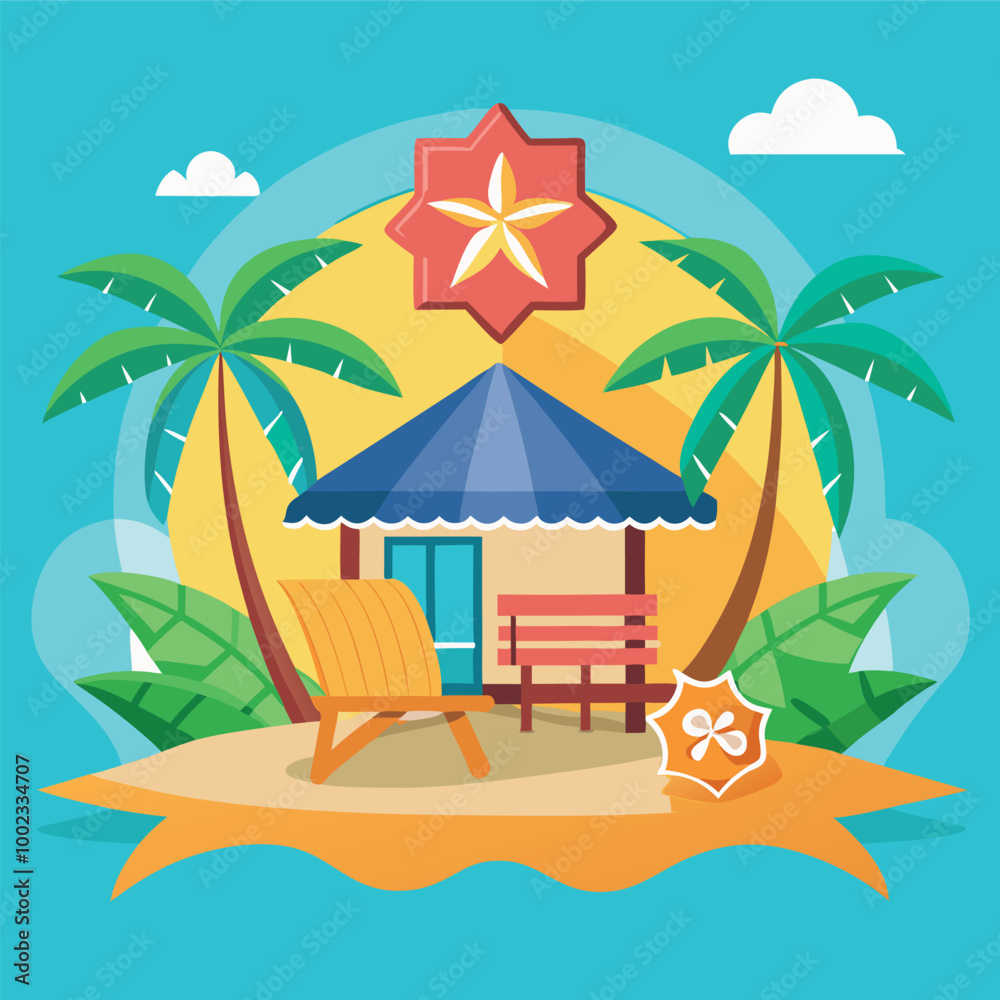 Obraz premium beach with umbrella and chairs
