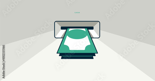 Money stack from ATM concept poster, dollars stack withdrawal vector icon style illustration, withdraw money from bank credit card easily.