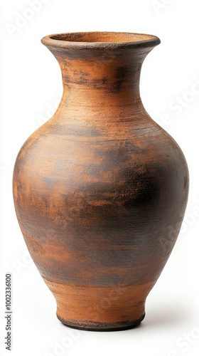 Clay Pot Displayed on a White Background, Showcasing Traditional Pottery Craftsmanship and Design