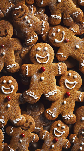 Obraz na płótnie A close-up view of numerous gingerbread men cookies arranged in a seamless pattern, creating a festive and inviting Christmas baking texture w salonie