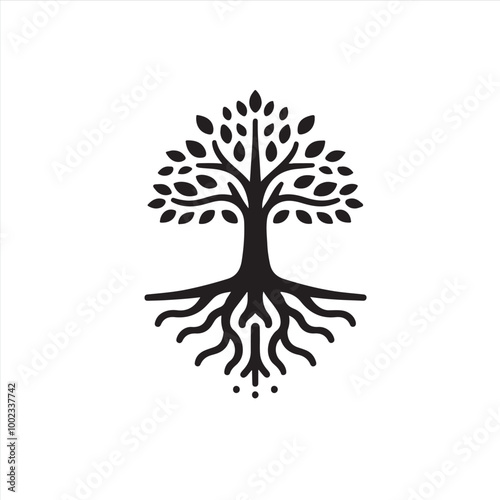 Contemporary Black Tree Silhouette Vector Design: Perfect for Environmental Projects, Nature-Inspired Branding, and Artistic Illustrations in Graphic Design