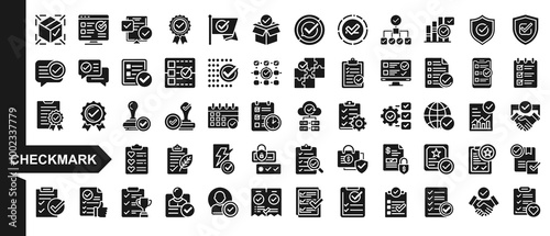 checkmark glyph icons set, concept collaboration communication complete