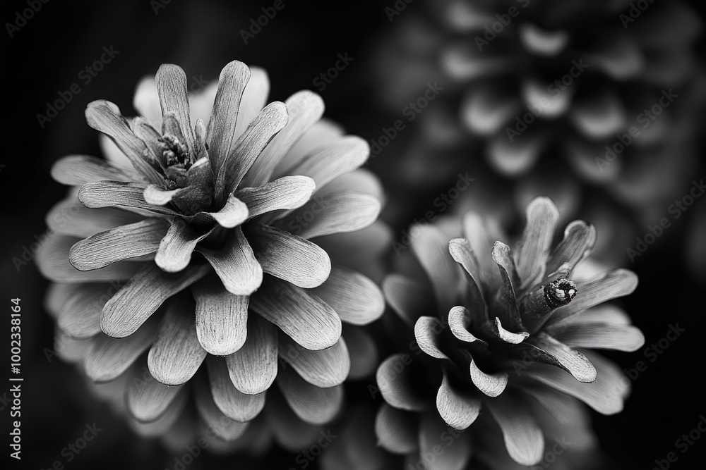 A Close-Up of Pine Cone Scales in Monochrome