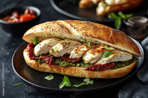 Scrumptious Chicken Pesto Sandwich with Sun-Dried Tomatoes for a Delicious Lunch