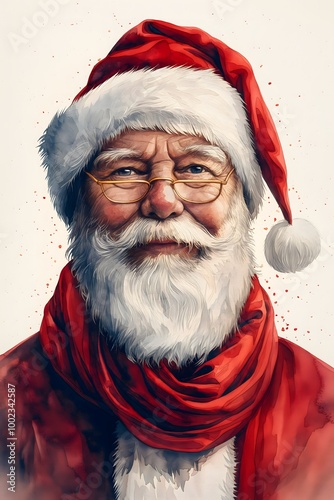 Smiling Santa Claus in red suit and hat, 