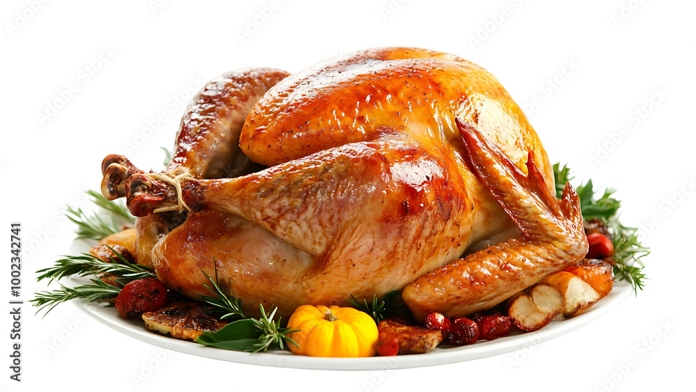 Full plate of Thanksgiving Roast Turkey in white background, PNG, No background. Full plate of Thanksgiving Roast Turkey in white background, PNG, No background.