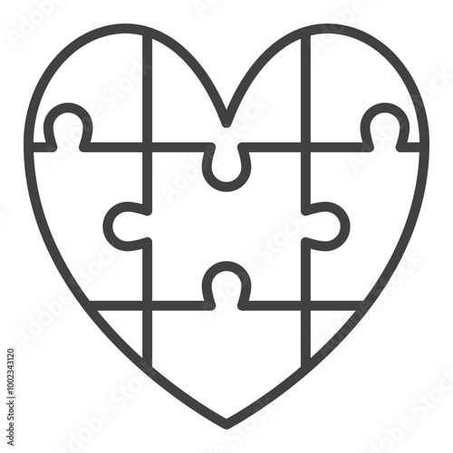 Heart of Jigsaw Puzzle Pieces vector linear icon or symbol