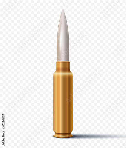 Realistic golden bullet isolated on a transparent background. Vector illustration.