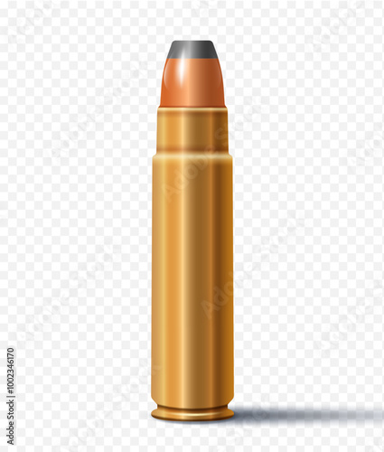 Realistic golden bullet isolated on a transparent background. Vector illustration.