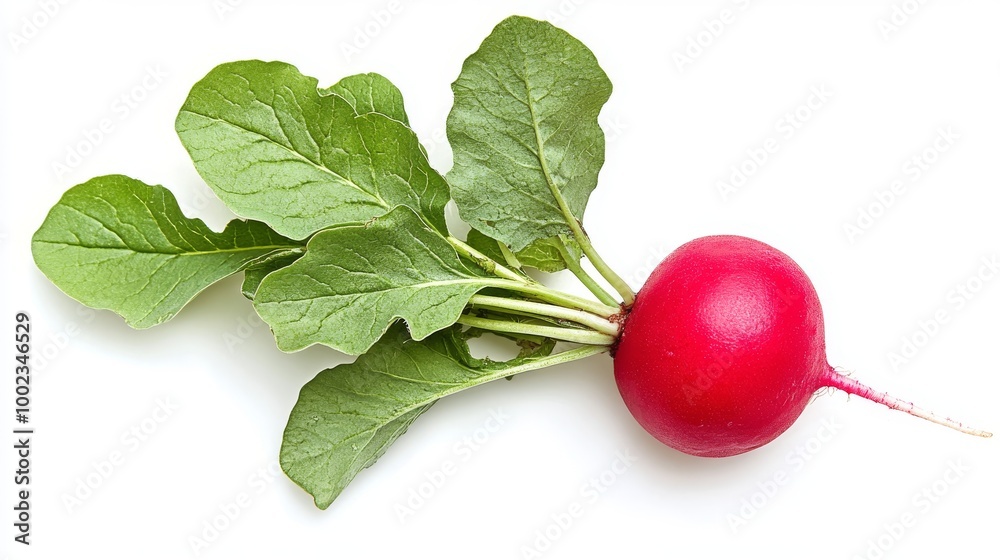 Fresh Red Radish With Vibrant Green Leaves on a White Background Ready for Culinary Use Fresh Red Radish With Vibrant Green Leaves on a White Background Ready for Culinary Use