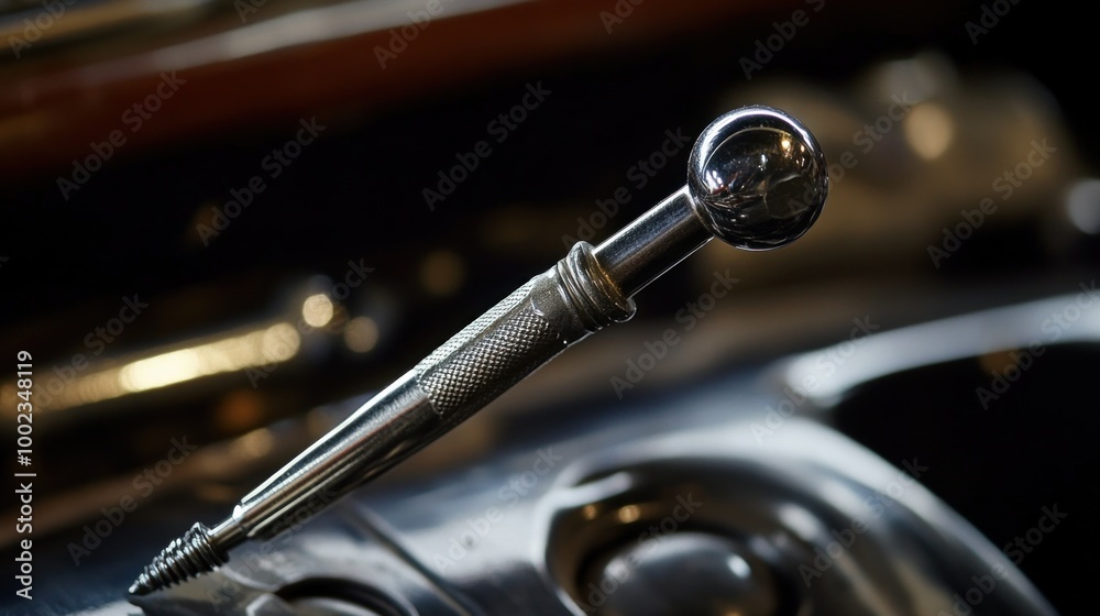 Close-up of a Chrome-plated Gearshift Lever in a Vintage Car Close-up of a Chrome-plated Gearshift Lever in a Vintage Car