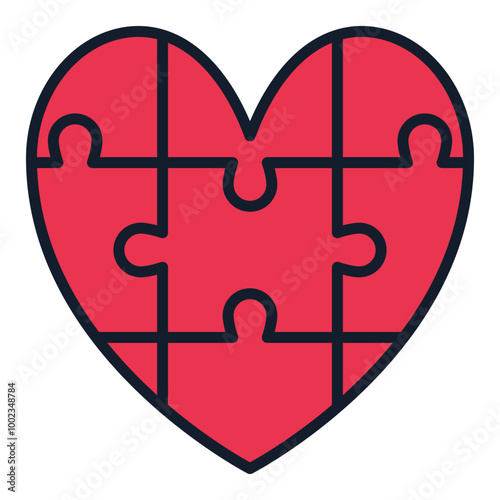 Red Heart of Jigsaw Puzzle Pieces vector colored icon or logo element