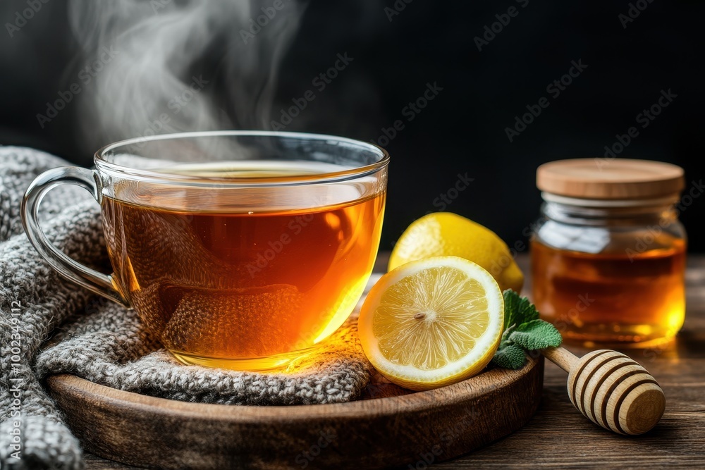 closeup of cup of tea with lemon with copy space closeup of cup of tea with lemon with copy space