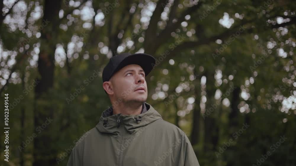 Male in forest. Travel.