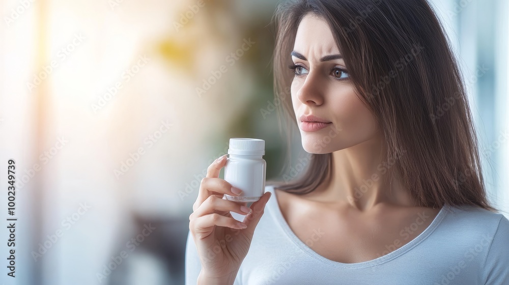 custom made wallpaper toronto digitalDetermined Woman Holding Weight Loss Pills, Focused on Health Goals - Wellness, Diet, and Beauty Concept