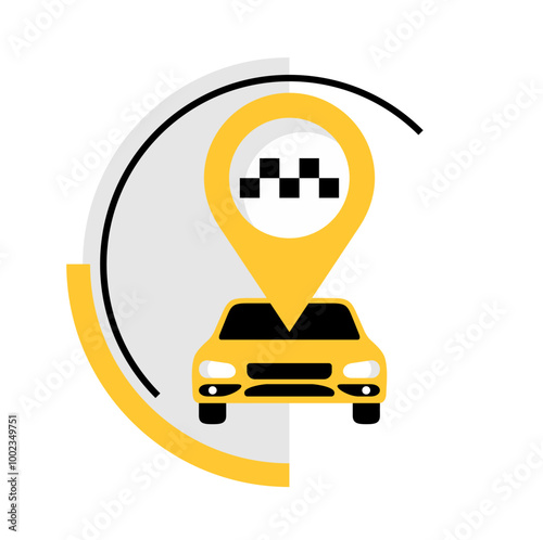 Taxi service icon - yellow car and location pin shape