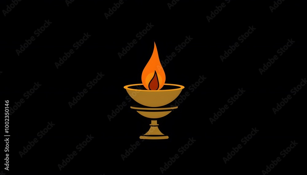 llustration of a golden lamp with a vibrant flame, symbolizing light and warmth against a black background. llustration of a golden lamp with a vibrant flame, symbolizing light and warmth against a black background.