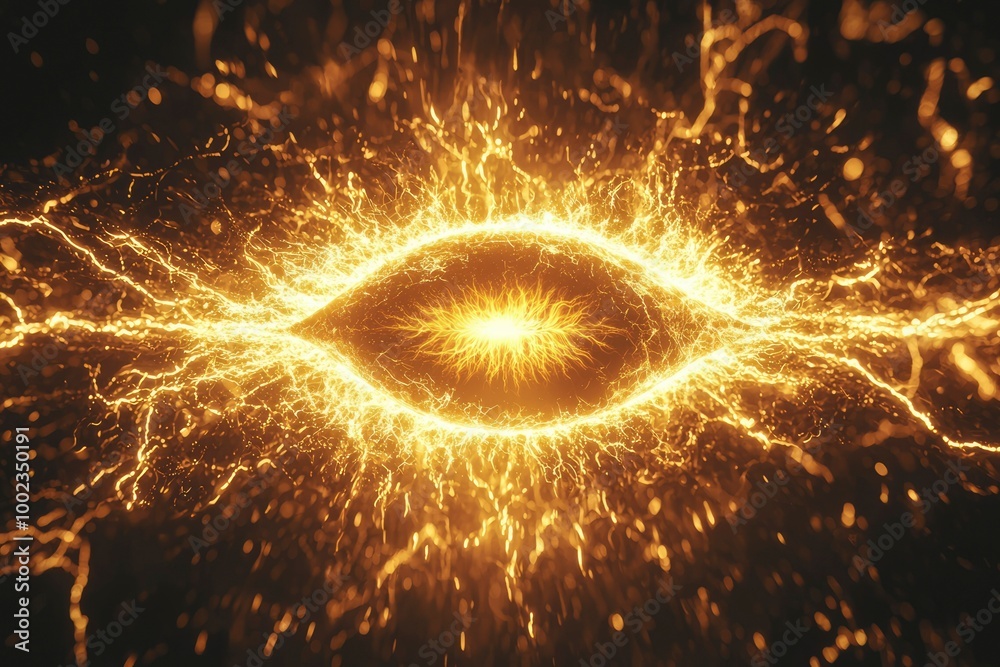Abstract Golden Energy Burst with Sparkles and Glowing Lines
