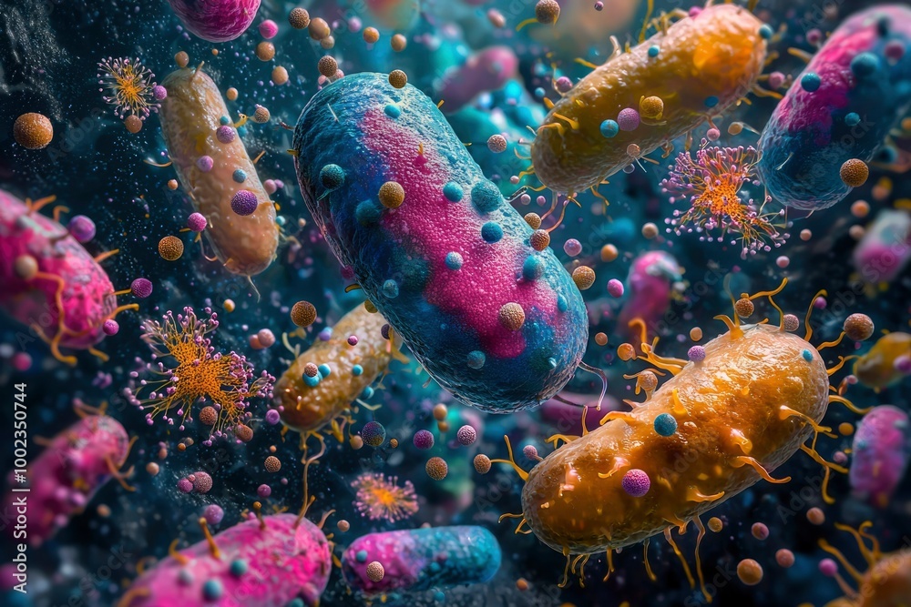 Naklejka premium A Microscopic View of Various Bacteria and Microorganisms