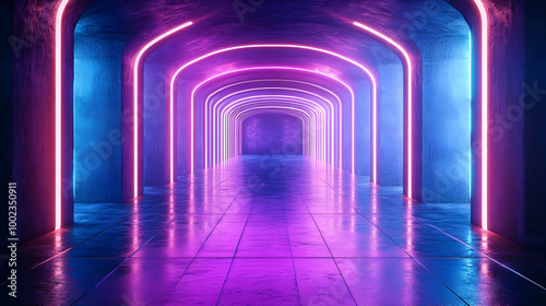 Neon Light Tunnel 3D Render