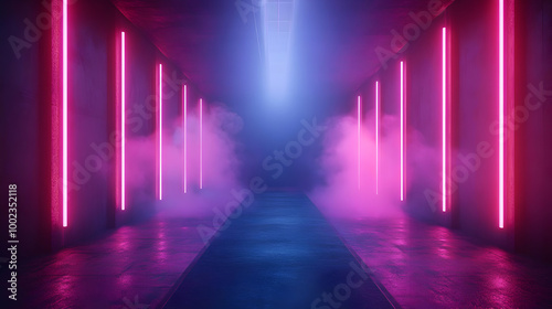 Neon Pink Lights in a Dark Corridor 3D Illustration