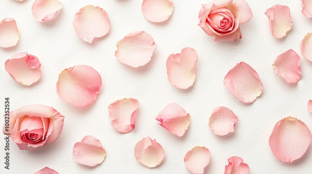 A group of pink blossoms arranged on a white background, featuring heart-shaped flower petals A group of pink blossoms arranged on a white background, featuring heart-shaped flower petals