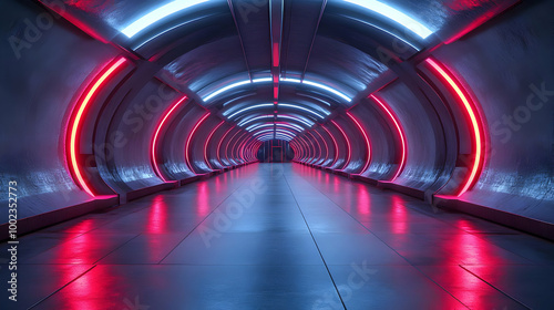 3D Neon Lights Tunnel Corridor Background